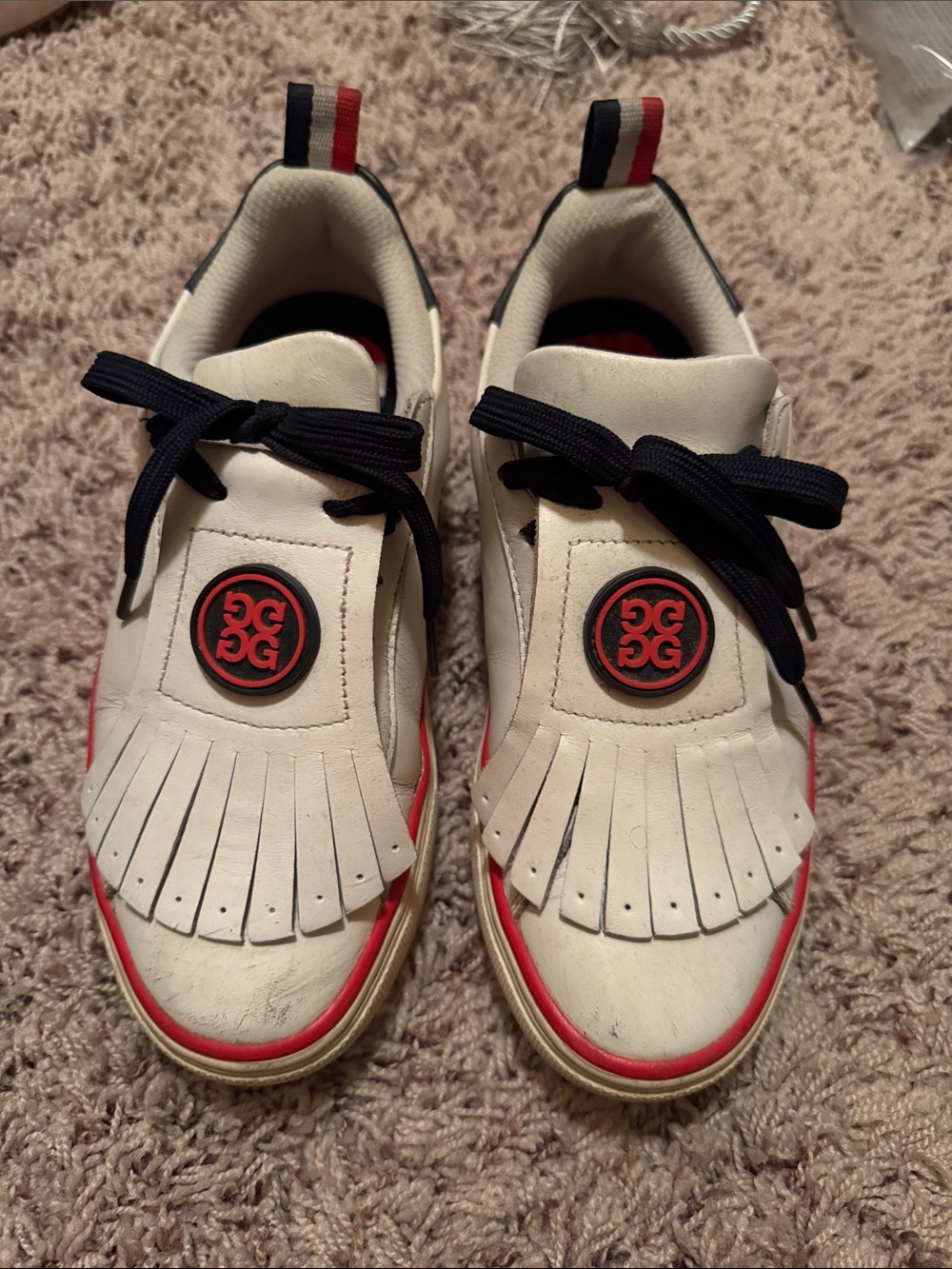 G/FORE White Golf Sneakers with Red and Navy Accents